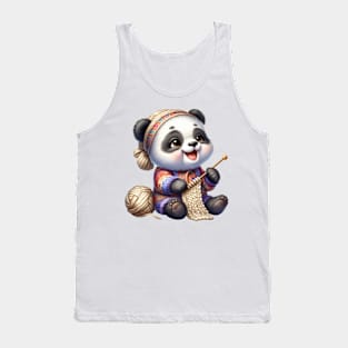 Panda Bear Knitting A Sweater Tank Top